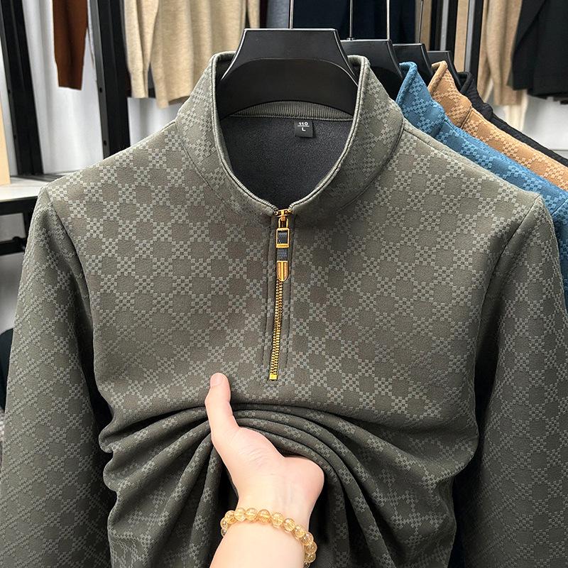 Men s Autumn/Winter Velvet-Lined Stand Collar Business Casual Hoodie L