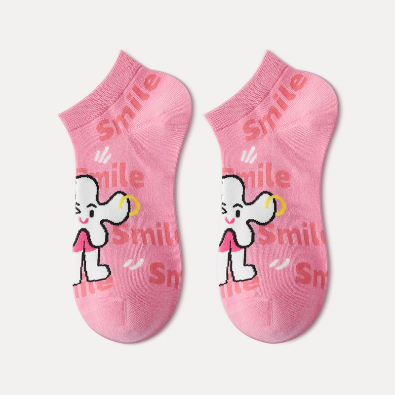 5 Pairs of Female Summer Thin Deodorant Sweat Absorbing Lovely Breathable Shallow Mouth Cartoon Boat Socks