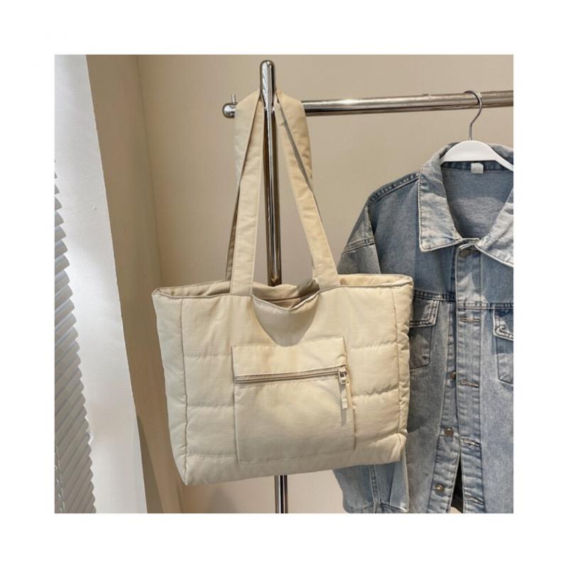 (Beige) Large Capacity Fabric Tote Bag Lightweight Trendy Shoulder Purses Lady Shopper Shopping Underarm Bag 2026 Y2K New Women Handbags