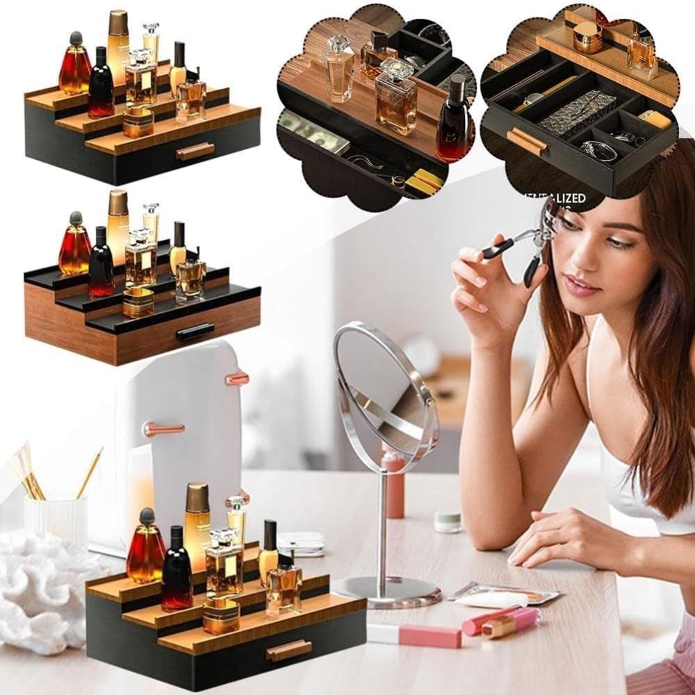 with Drawers Makeup Organizer Wooden Cosmetic Display Box Elegant Storage Showcase  Tabletop
