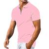 Men Solid Color Zipper Short Sleeve Polo Shirt Casual Top