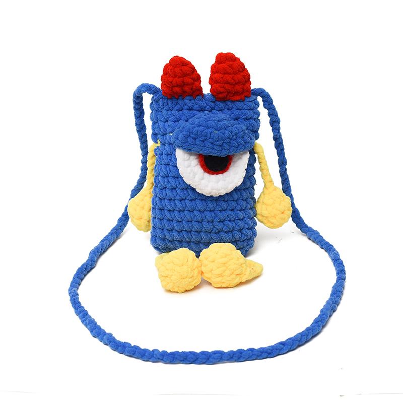 Cute Ugly Knitted Crossbody Bag for Walking Mobile Phone Small Bag Women New Style Cartoon Pattern Fabric