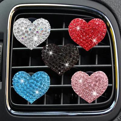 Car Air Outlet Perfume Clip Heart-shaped Rhinestone Car Air Conditioning Air Vent Decoration Perfume Clip Auto Accessories
