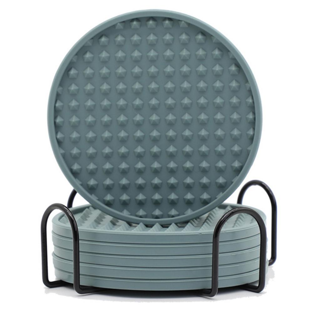 

6Pcs/Set Round Insulation Silicone Mat Non-Slip Heat-Resistant Coasters with Iron Bracket G