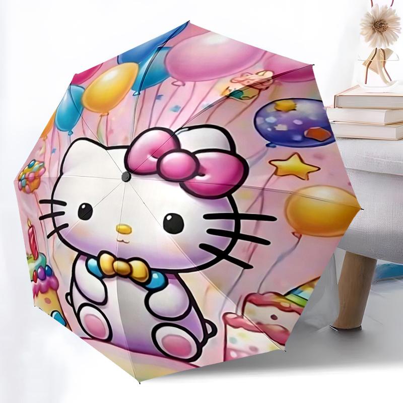 1pc Hello Kitty Birthday Balloons Automatic Opening Folding Umbrella - Portable 3-Fold Design with Iron Frame - Outdoor, Gift for Fans, Travelers, Eve