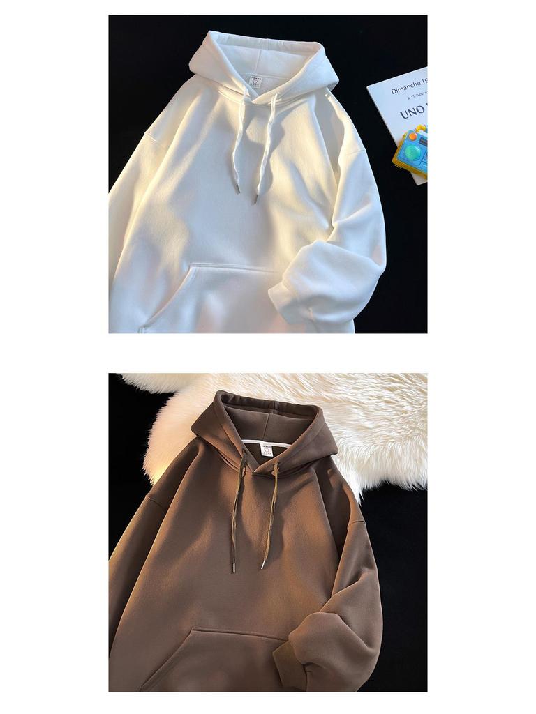Men's Dark Green High-Gloss Heavy Oversized Hooded Sweatshirt for Autumn/Winter, Plus Velvet, Basic Style.