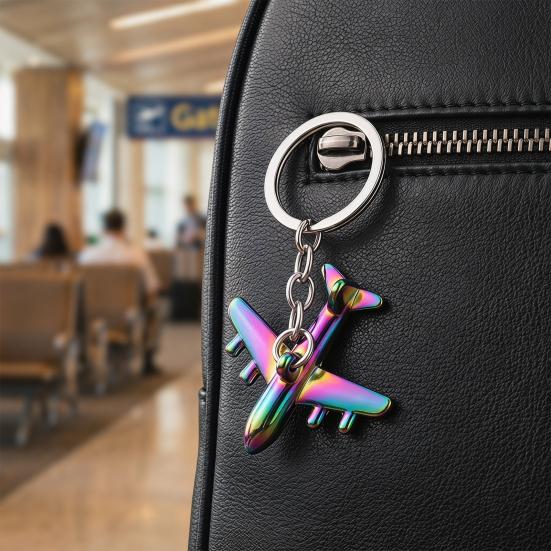 Aircraft Keychain Alloy Mini Plane Model Electroplated Key Ring with Chain Buckle for Travel Aviation Souvenir