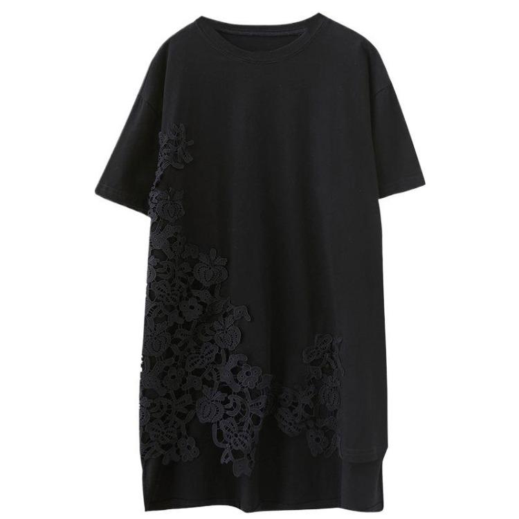 Oversize Black Tunic Shirt Summer Cotton Lace Tops Plus Size Women Tee Casual Loose Tshirt Fashion Lady Clothing