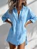 Women's Long Sleeve Shirt Dress Collar Loose Midi Cover Up Solid Color Beach Blouse Tunic Top