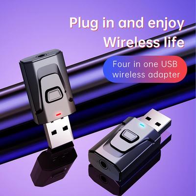 Adattatore Bluetooth 5.0 Trasmettitore Bluetooth wireless USB Ricevitore Audio musicale per PC TV Adattatore AUX da 3,5 mm vivavoce per auto