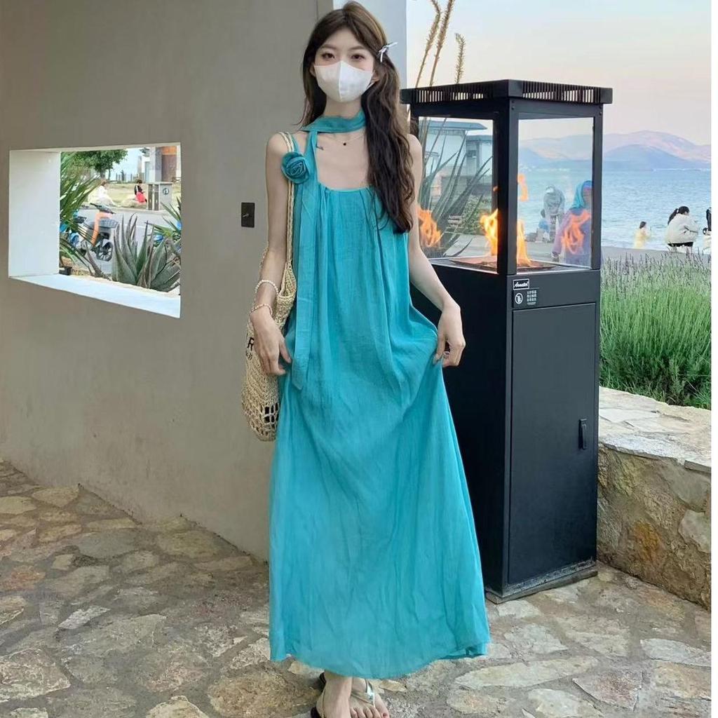 Women's Off-Shoulder Lace-Up Maxi Beach Dress with Spaghetti Straps for Summer 2026