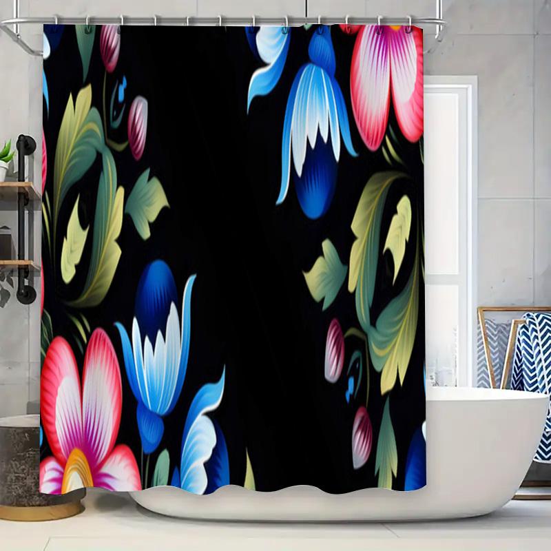 Colorful Floral Shower Curtain Printed Polyester Fabric Bath Decor Waterproof Bathroom Accessories Blue Pink Red White Yellow Gr