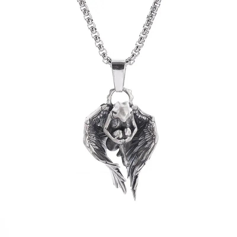 Classic Punk Mechanical Angel Warrior Pendant Necklace Men\\\\'s High Quality Metal Rock Biker Jewelry