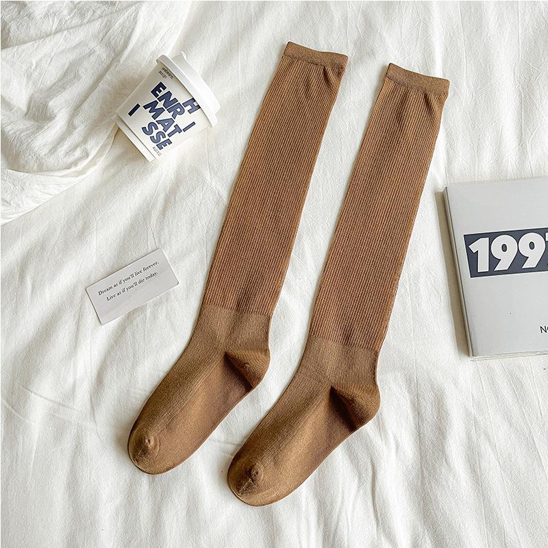 Female Spring and Autumn Pure Color Simple College Style All Build Sweet Long Leg Socks