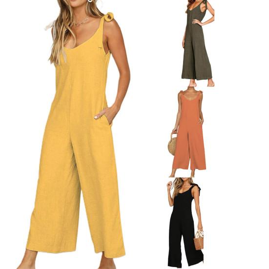 Women Jumpsuit V Neck Loose Fit All-match Tie Belt Design Strap Jumpsuit Streetwear