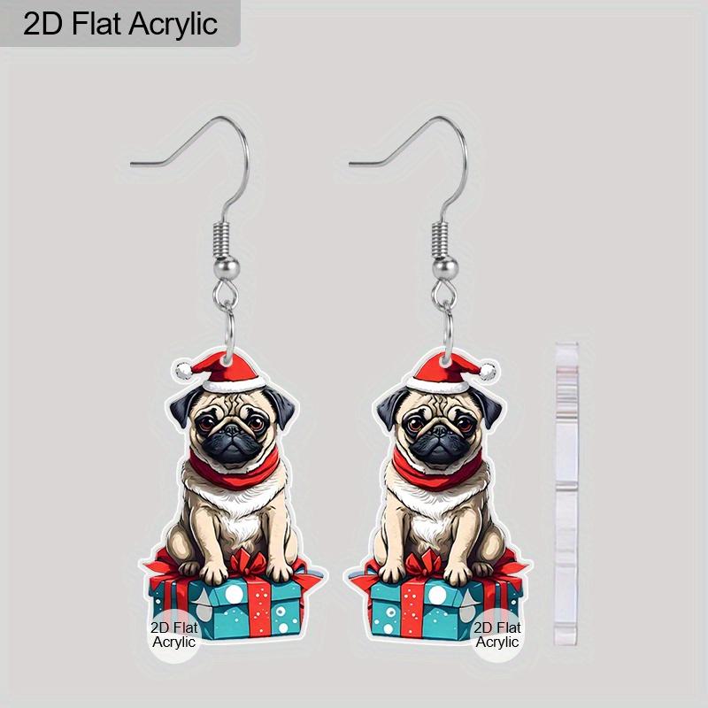 2D Flat Christmas Earring Cute Animal Earrings Christmas Dog Earrings for Women Holiday Christmas Gifts