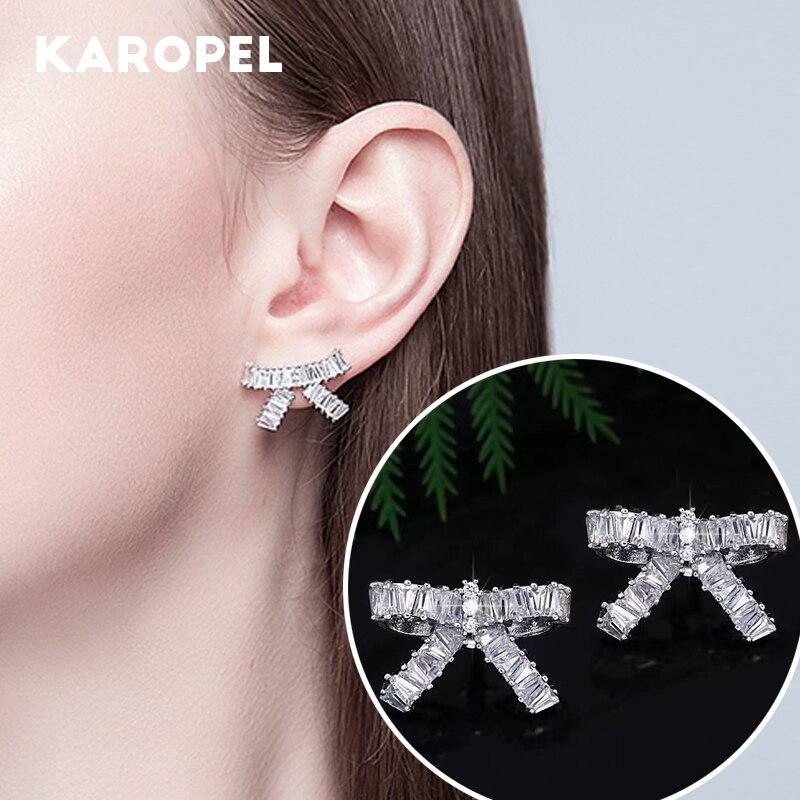 

Роскошные серьги-гвоздики с искрящимся цирконием и бантом для женщин, ювелирные изделия для свадебной вечеринки, подарок