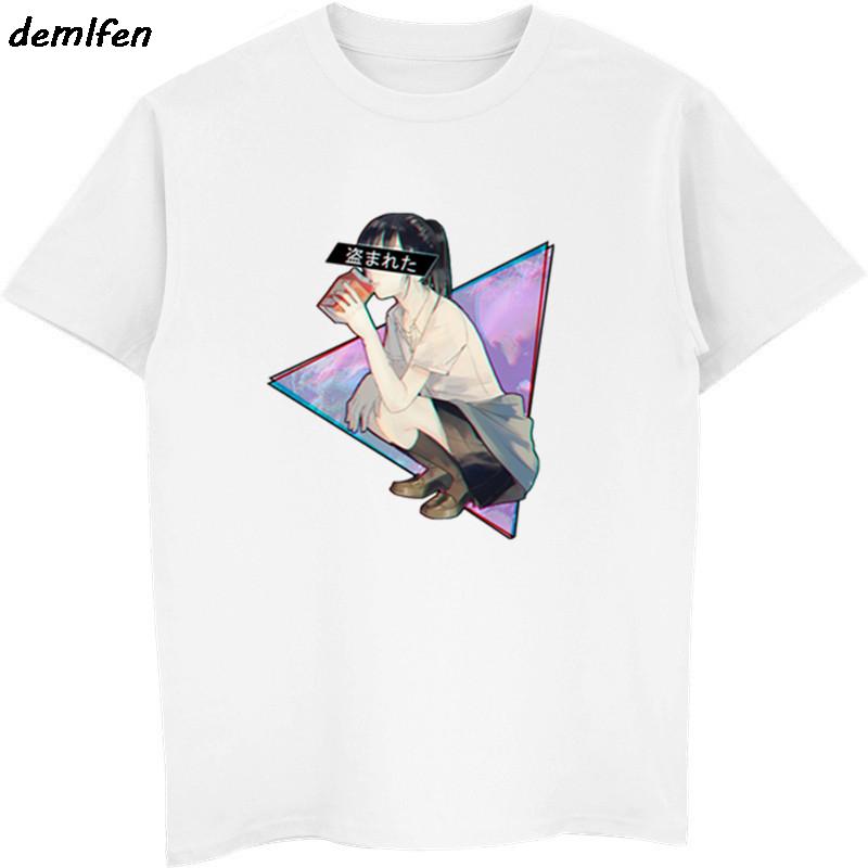 2019 Unisex Short Sleeve T Shirt Sad Girl Retro Japanese Anime Vaporwave Funny Clothes Novelty Hip Hop Tees Tops Harajuku Tshirt