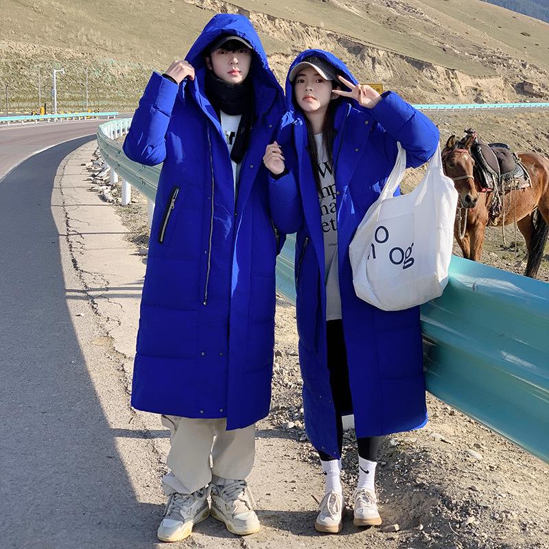 2025 long down cotton jacket for men and women, new over-the-knee cotton jacket for couples, thickened winter student padded jacket plus size