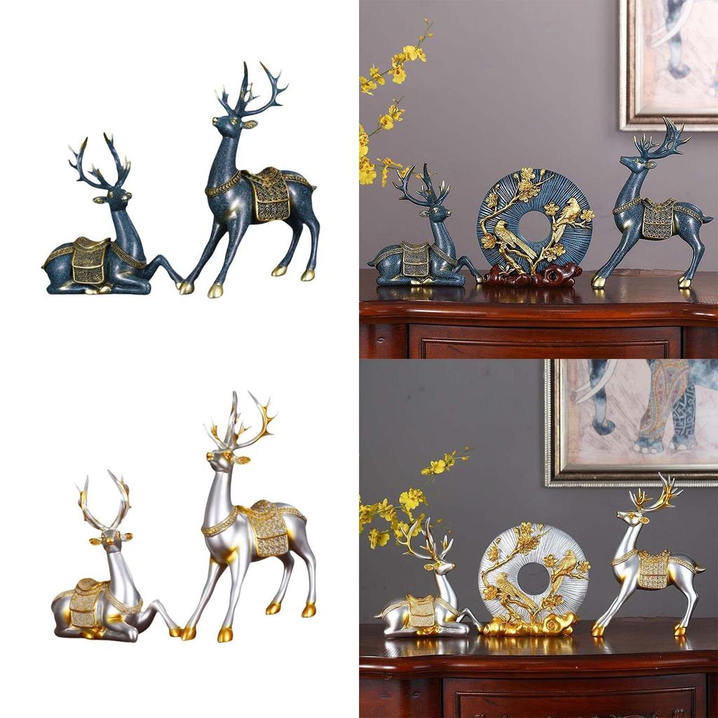 2x Reindeer Figurines Elegant,Nordic,Resin Sitting Standing Deer Statues Sculpture Deer Ornaments for TV Stand Tabletop Office