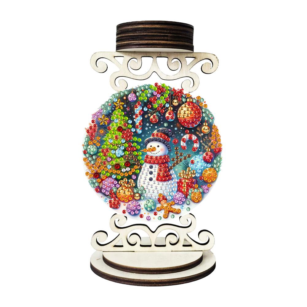 Wooden Special Shaped Christmas Mosaic Rhinestone Drawing Candlestick Decor Desktop Diamond Art Candle Holder for Home Office