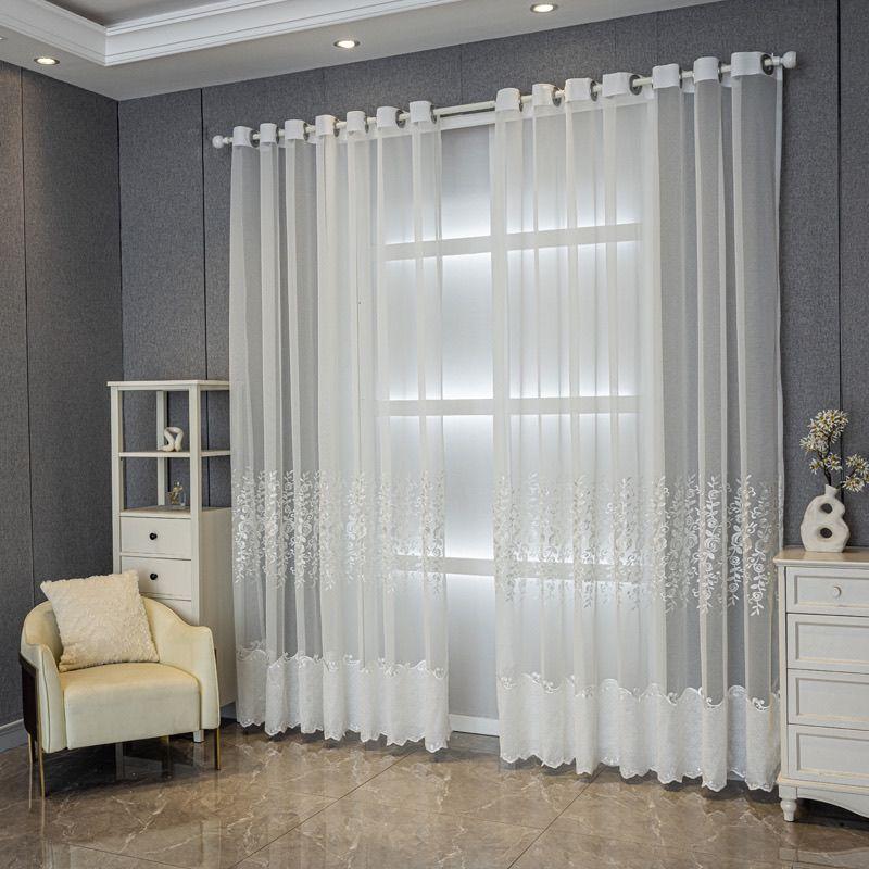 1PC White Embroidered Sheer Curtains Curtains for Living Dining Room Bedroom