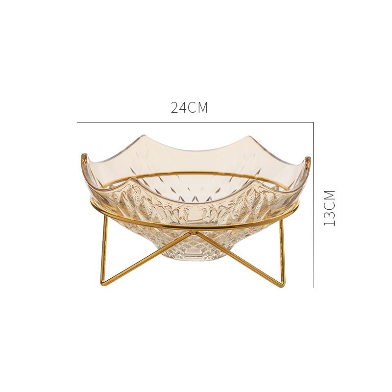 Wrought Iron Base Glass Fruit Plate Glass Bowl Candy Snack Tray Dessert Bowls Dishes Fruit Salad Bowl Decorative Plate Cake Pan