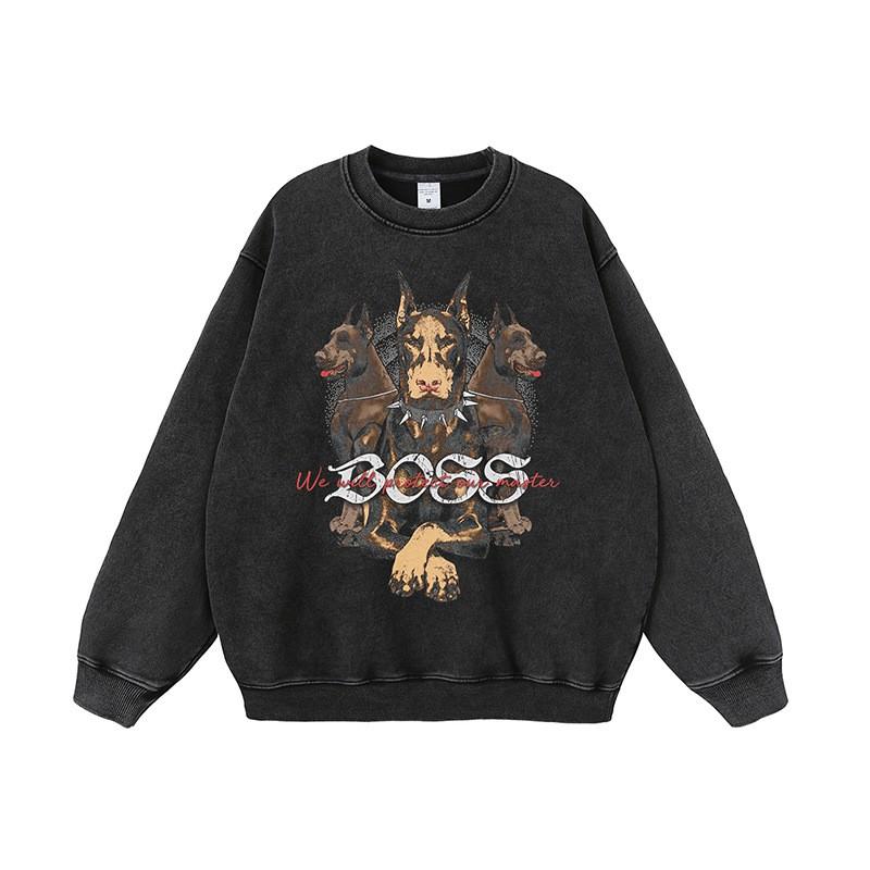 Oversized Streetwear Dog Print Hoodie Unisex Heavyweight Cotton Long Sleeve Pullover Winter Casual Wear