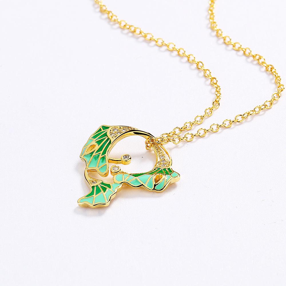 Creative Handmade Epoxy Green Leaf Pendant Necklace 925  Ladies Party Birthday Jewelry Gift