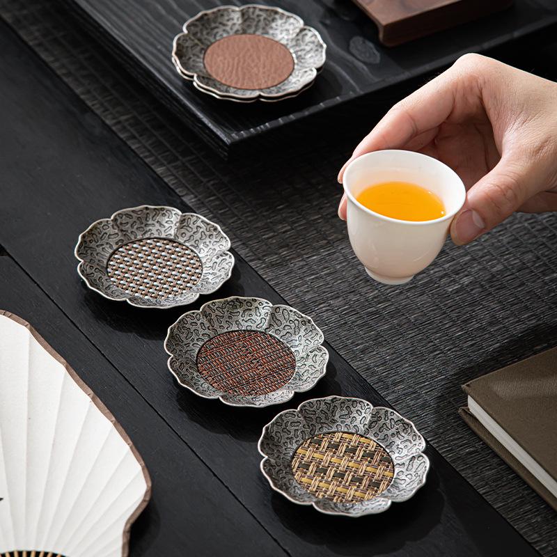 Chinese-Style Alloy & Bamboo Woven Coaster: Retro Mat for Kung Fu Tea Sets, Light Luxury Feel