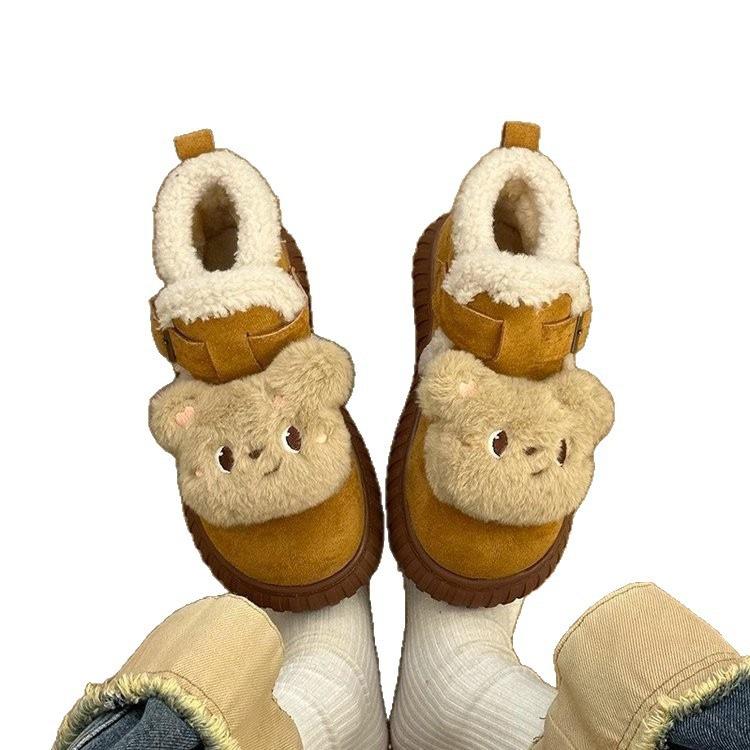 Beliebte Plüsch-Schneestiefel mit dicker Sohle für Damen, plüschig und verdickt, 2025 Winter neu, Oberbekleidung, warme und rutschfeste kurze Baumwollschuhe