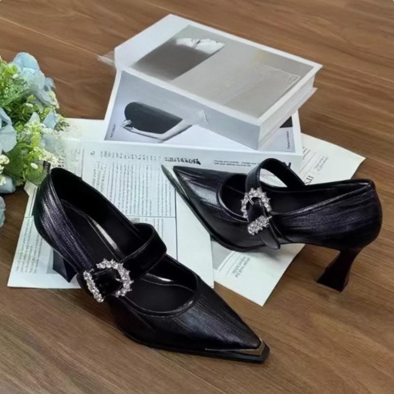 New Versatile Temperament Rhinestone Explosive One-band Ultra-soft Low-top Pointed Toe Shallow Single Shoes