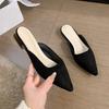 New Vintage Polka Dot Pointed Toe Mules Ladies Kitten Heel Satin Comfy Casual Daily Shoes For Women Summer Fashion Heeled Sandal