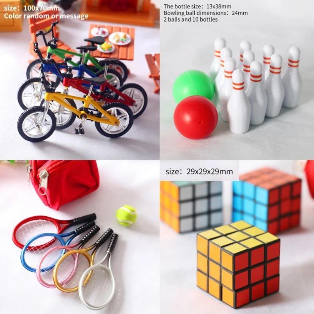 Dollhouse Mini Scene Accessories Simulation Mini Sports Goods Mountain Bike Skateboard Baseball Bowling Racket Tennis Model