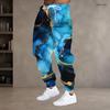 Men S Plus Size Blue Gold Printed Drawstring Waist Side Pockets Cuffed Ankle Jogger Pants