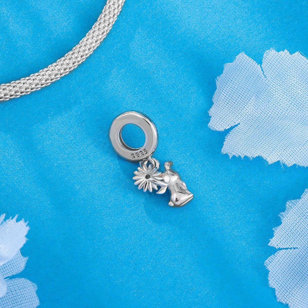 Copper Rabbit Holding Sunflower Pendant Bracelet Charms Fit Bangle For Women Jewelry Party Beads Gift Diy Accessory