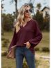 2023 European & American Solid Color V-Neck Splicing Long-Sleeve Loose T-Shirt for Women