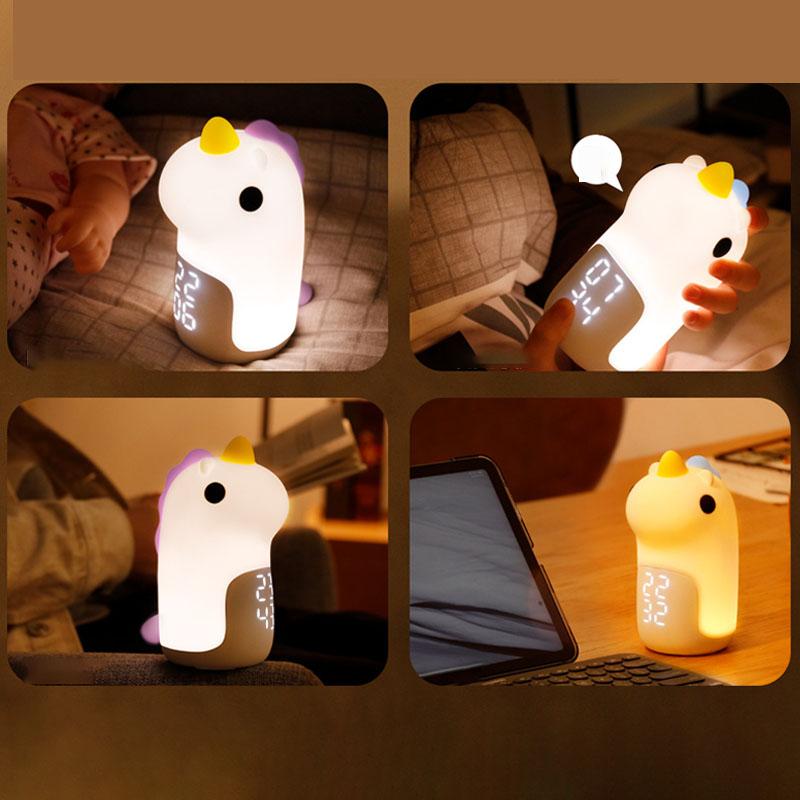 Multifunctional Smart Unicorn Alarm Clock Night Light Voice Control Silicone Creative Children's Bedroom Night Lights