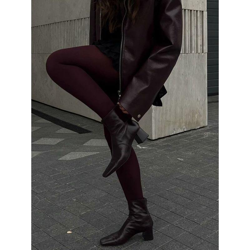 Normcore Retro Wine Red Loose Short Coat Leather Jacket