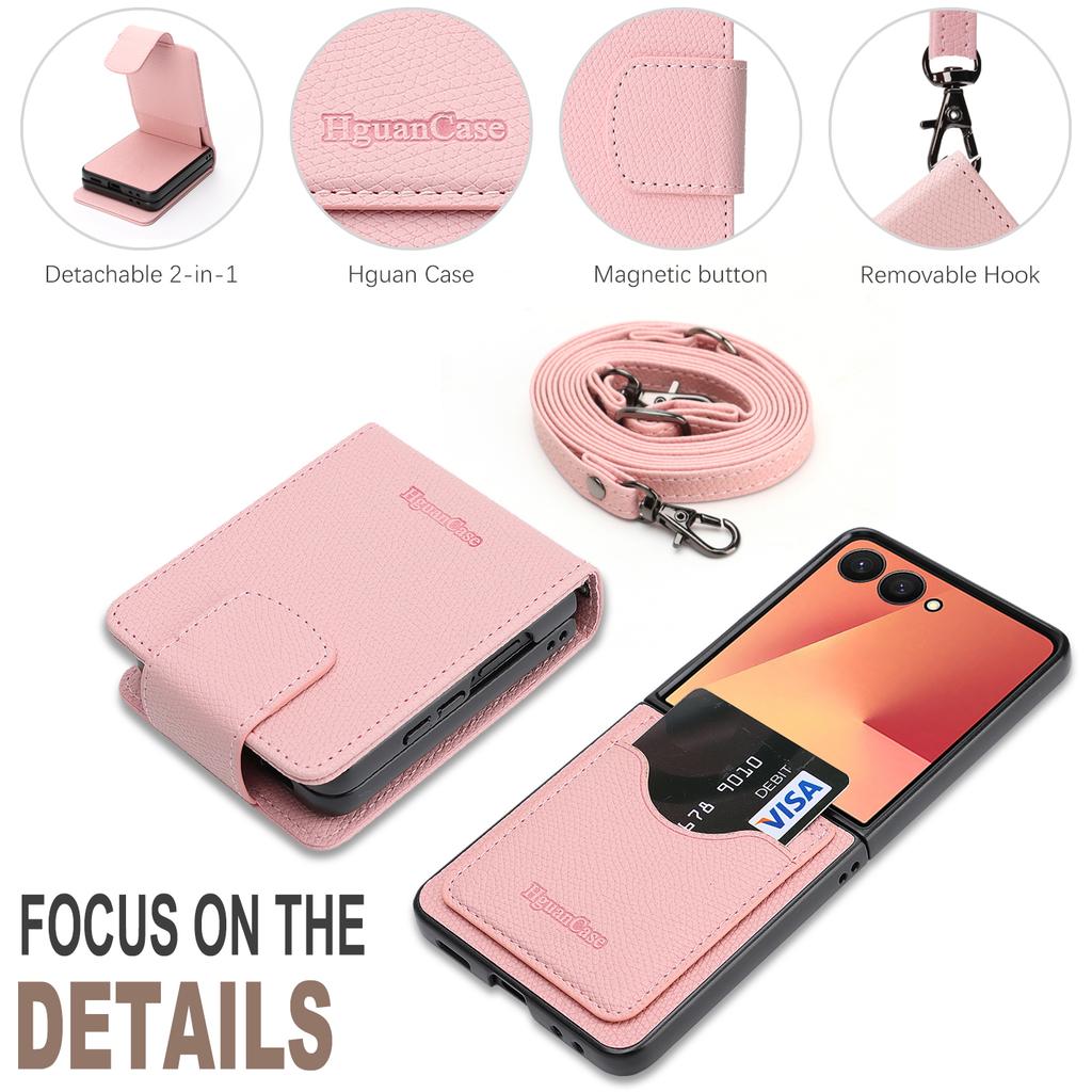 Crossbody Long Lanyard Cards Solt Leather Phone Case for Samsung Galaxy Z Flip 7 6 5 4 3 Comfortable Grip Kickstand Bag Cover
