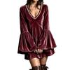 Women's Bohemian Bell Sleeve Velvet Dress with