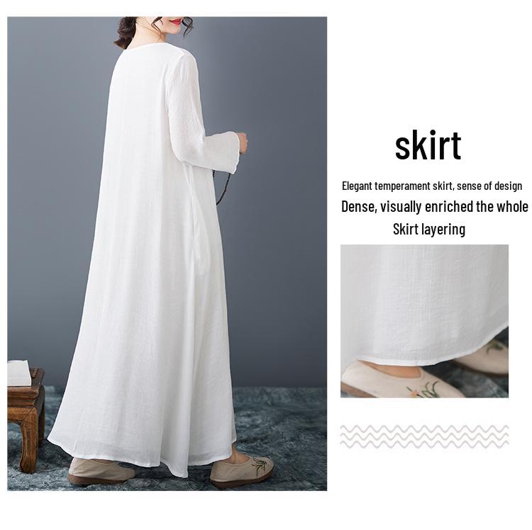 Zen Linen Double Layer Long Dress for Women - Literary Retro Style