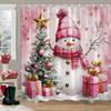Świąteczny Bałwan Zasłona Prysznicowa Różowy Domek z Cukierków Święty Mikołaj Prezent Świąteczny Poliestrowe Zasłony Prysznicowe Dekoracja Łazienki Z Haczykami