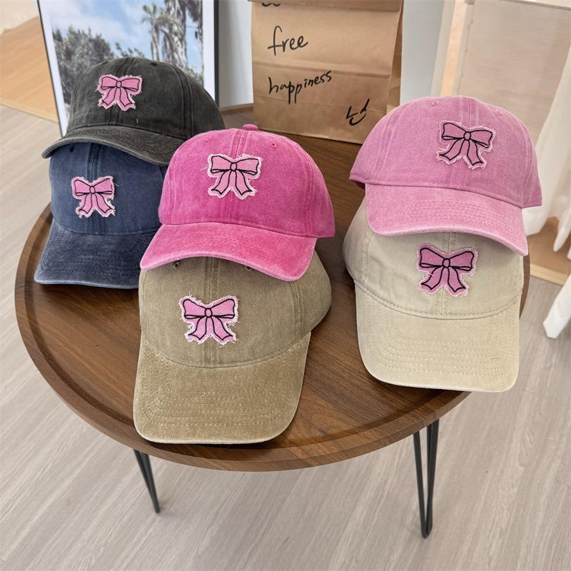 Trendy Sweet Bow Baseball Cap Spring and Summer Sunshade Sunscreen Washed Soft Top Retro Cute Cap Children