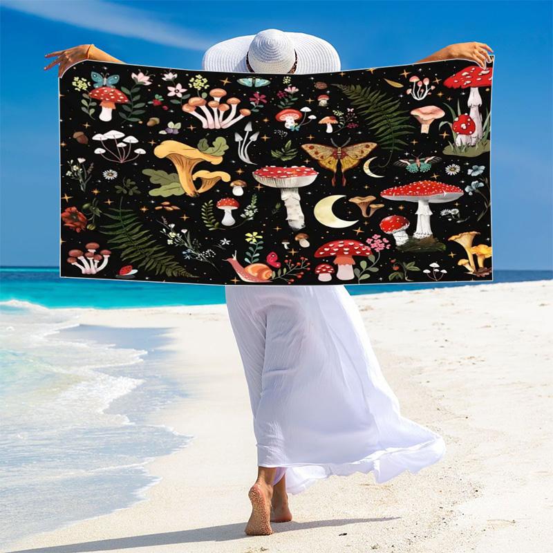 Mushroom Print Beach Towel, Large Soft Quick Dry Towel for Beach Camping Swimming