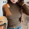 Women's Ribbed Hollow Out Base Layer Top Slim Fit Long Sleeve Inner Wear with Unique Design Sense for Autumn and Winter