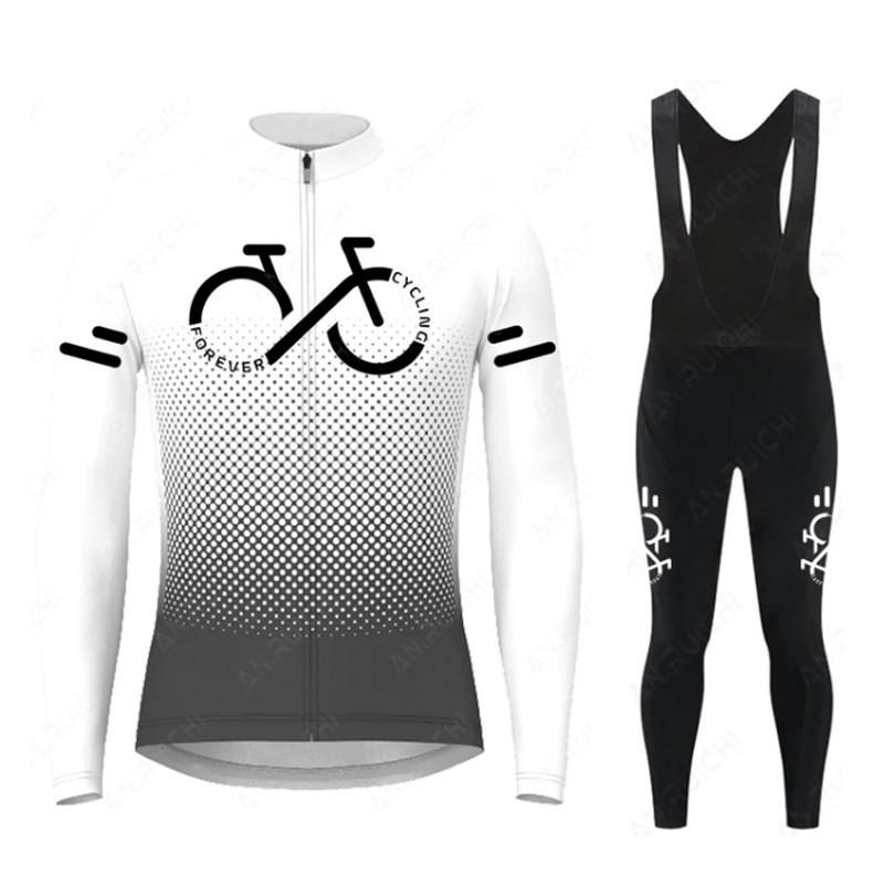 Men Women Cycling Long Sleeve Jersey Set Solid Gradient Minimalist Bike Riding Outfit Fall S