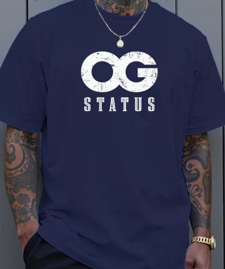 Men s Large OG Status Graphic T-Shirt - Bold White Crew Neck Short Sleeve Shirt Comfortable Fit Suitable for Casual Attire Gym S разноцветный