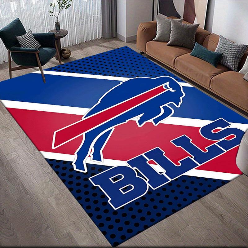 Buffalo Bills Flannel Printed Carpet, Home Sofa Decoration for Living Room & Bedroom, Non‑Slip Play Flannel Floor Mat for Game Room
