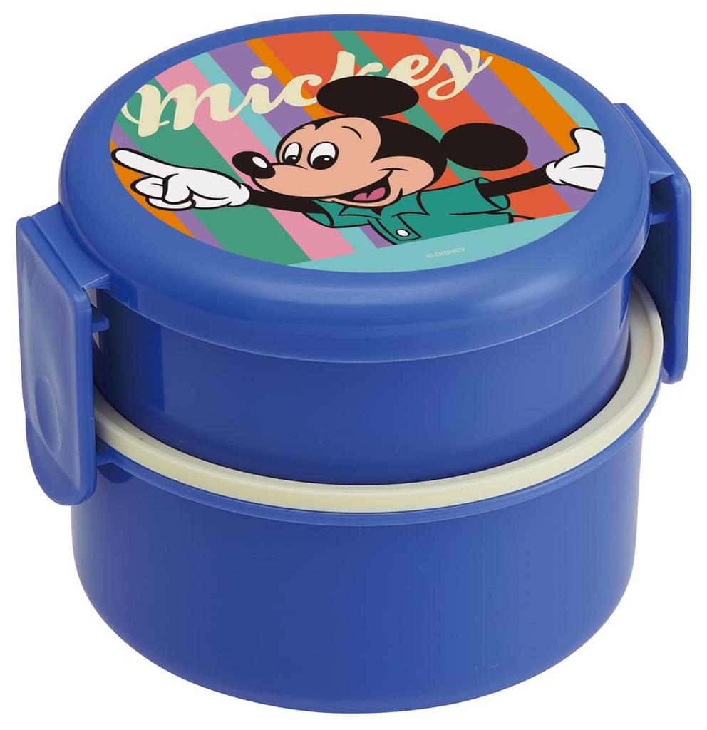 Skater Bento Box, 500ml, Two-Tier, Round, Rice Ball Case, Made in Japan, Disney Retro Mickey Mouse Design, ONWR1AG-A